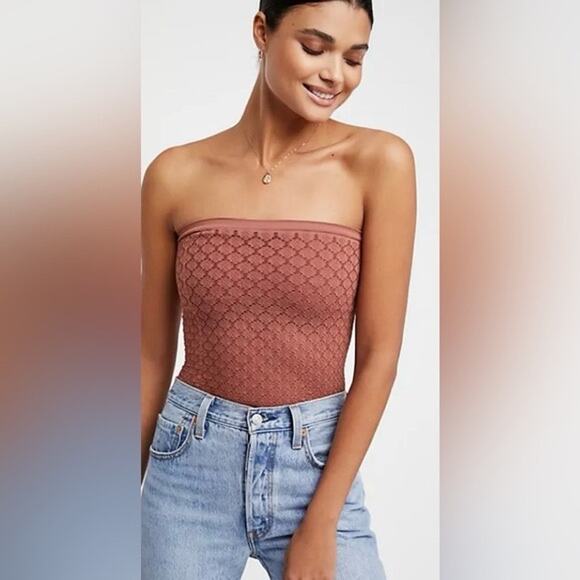 Free People Tops - NWOT Intimately Free People Brown Diamond Crochet Honey Textured Tube Top XS/S